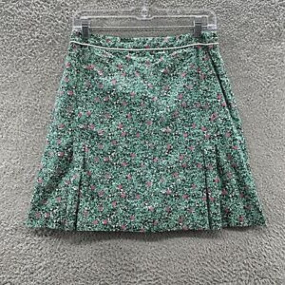 Clare Hare Skirt Women's 6 Green Floral Print Mesh‎ Shorts Lined Pleat Skirt